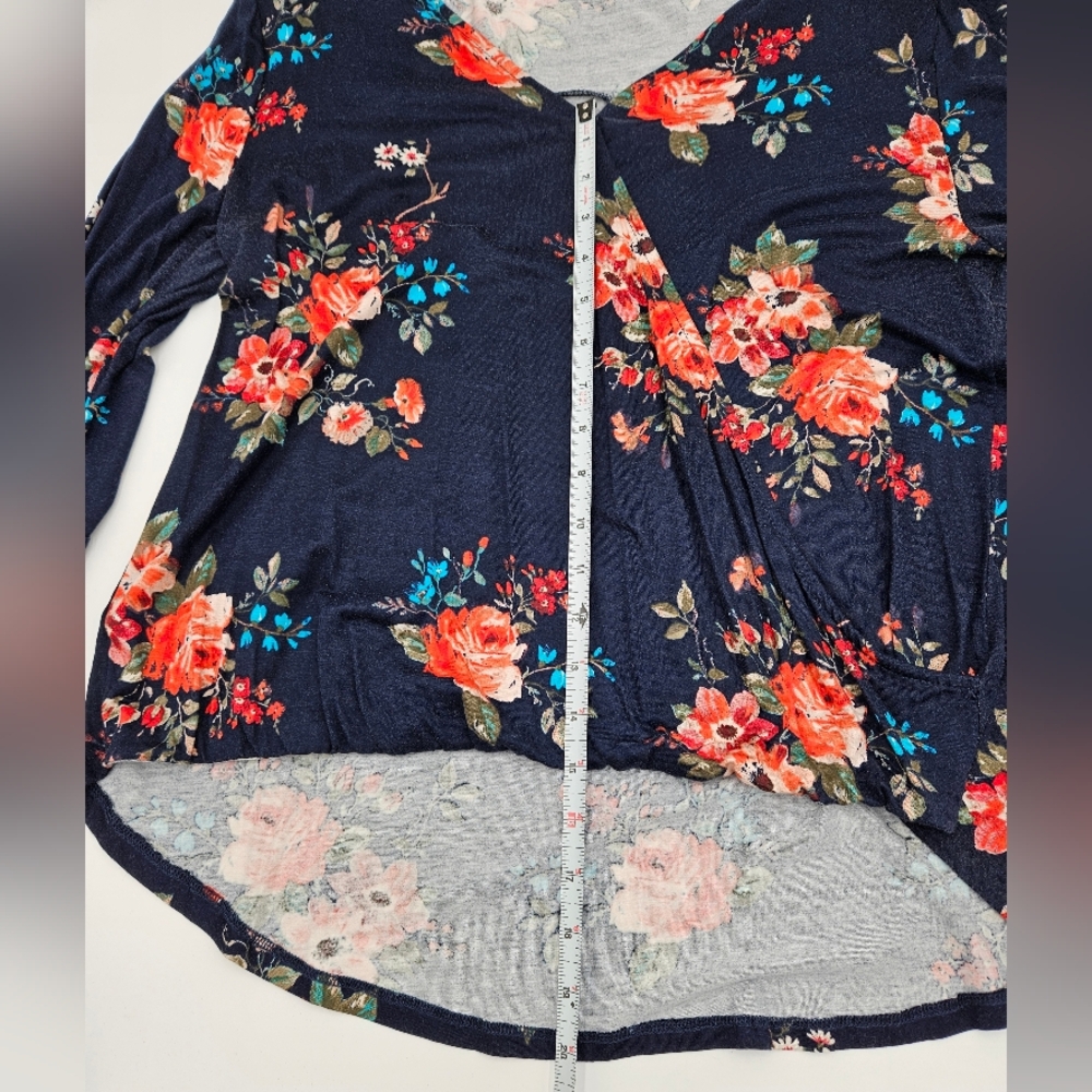 Beacon Women's Floral V-Neck Faux Wrap Blouse - Navy and Red  Size L - Picture 8 of 12